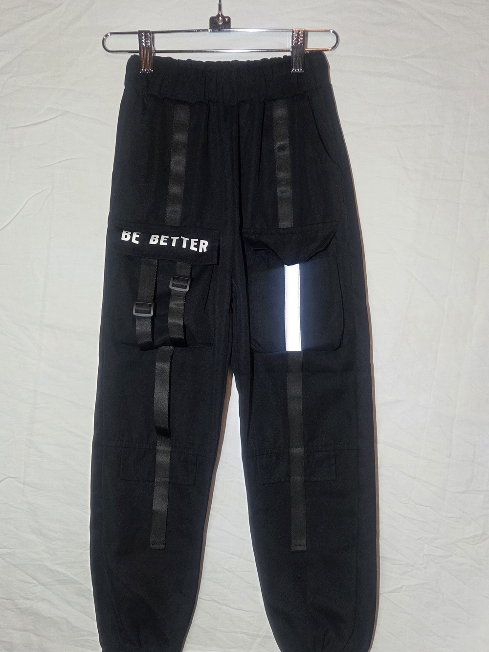 SHEIN Black Reflective Strap Cargo Joggers